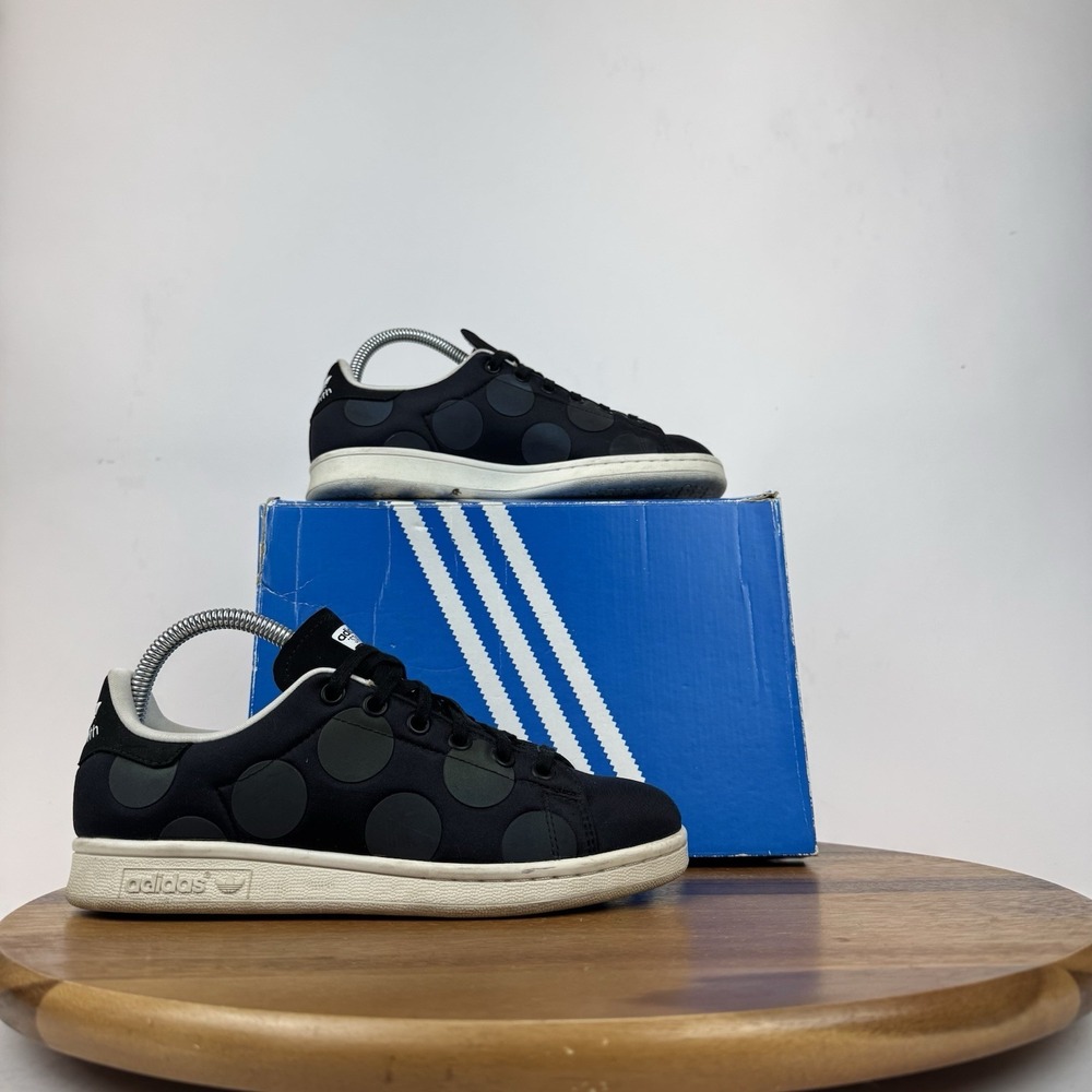 Womens‎ Adidas Stan Smith Black Polka Dot Casual Low Sneakers Shoes Size 5.5 M